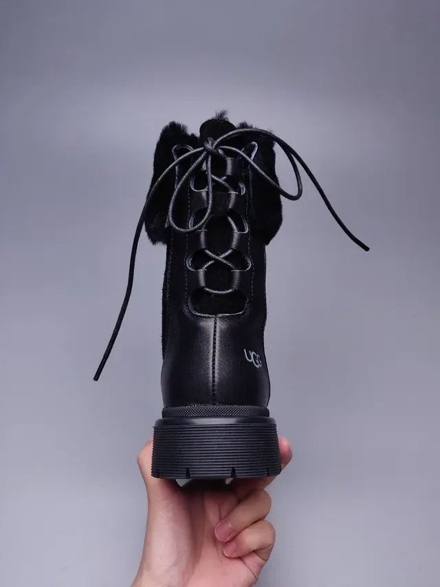 UGG Tasman Black Suede And Leather Upper Foldable Faux Fur Cuff Ankle Boots 5
