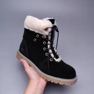 UGG Tasman Black Suede Shearling-Lined Lace-Up Ankle Boots