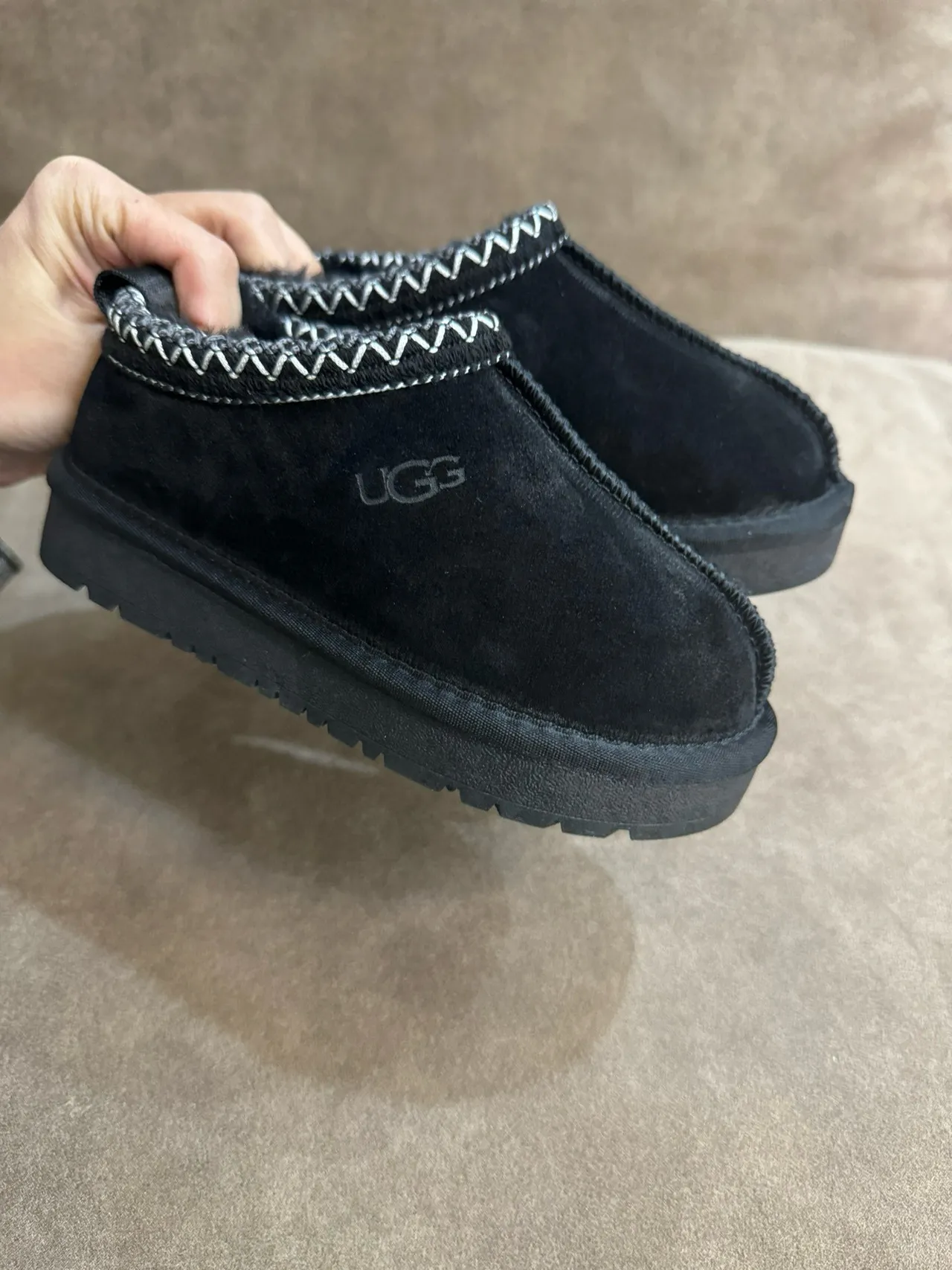 UGG Tasman Black Suede Zigzag Stitch Slip-On Casual Shoes 5