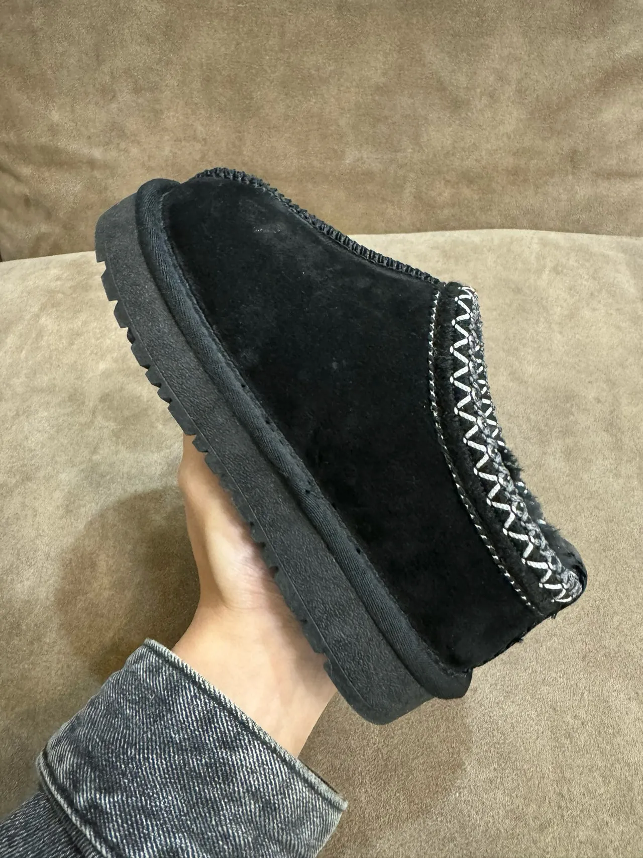 UGG Tasman Black Suede Zigzag Stitch Slip-On Casual Shoes 9