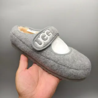 UGG Tasman Gray Beige Felt Upper Shearling-Lined Mary Jane Shoes