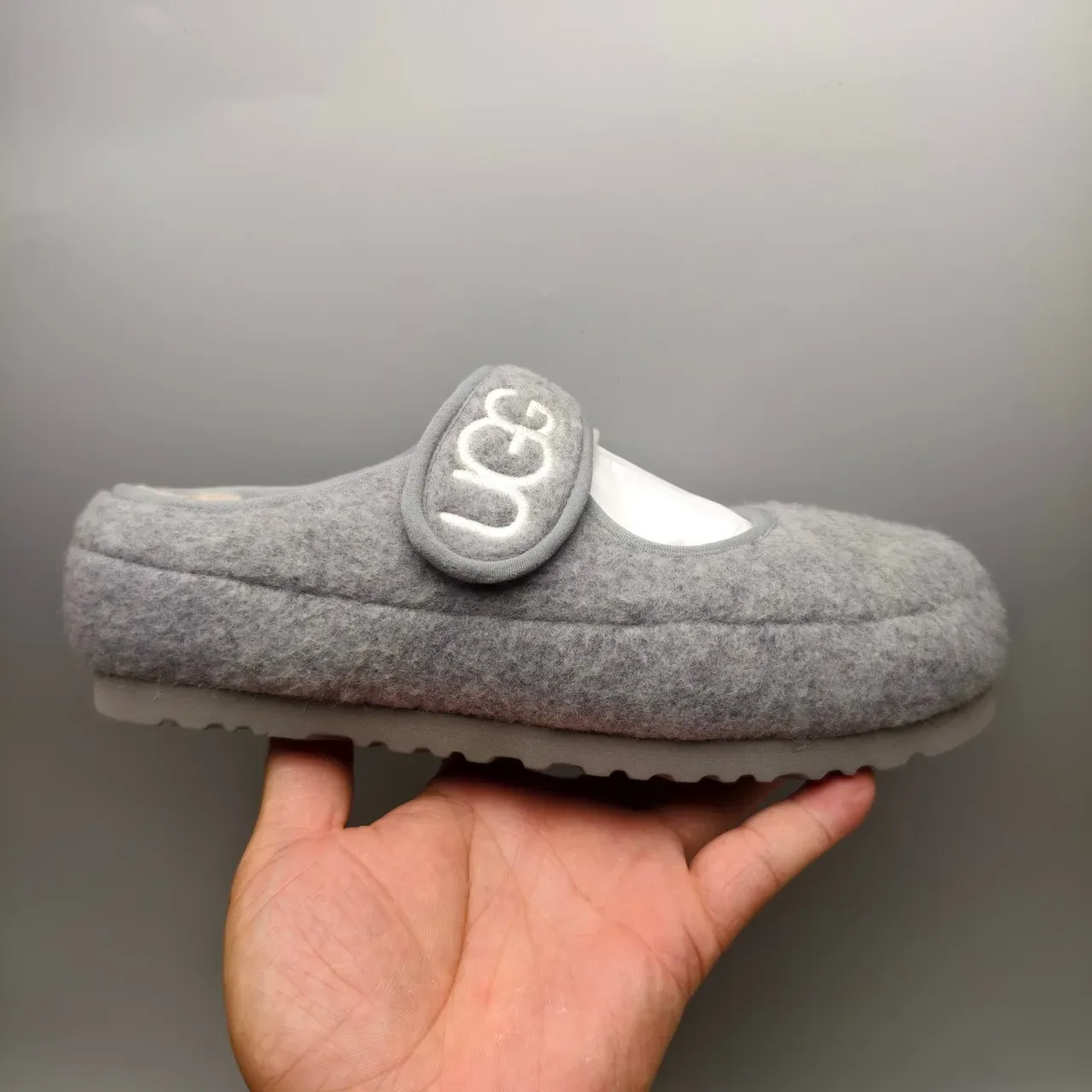 UGG Tasman Gray Beige Felt Upper Shearling-Lined Mary Jane Shoes 2