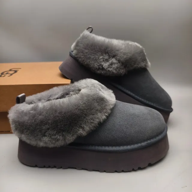UGG Tasman Gray Platform Sole Shearling Collar Casual Shoes 6