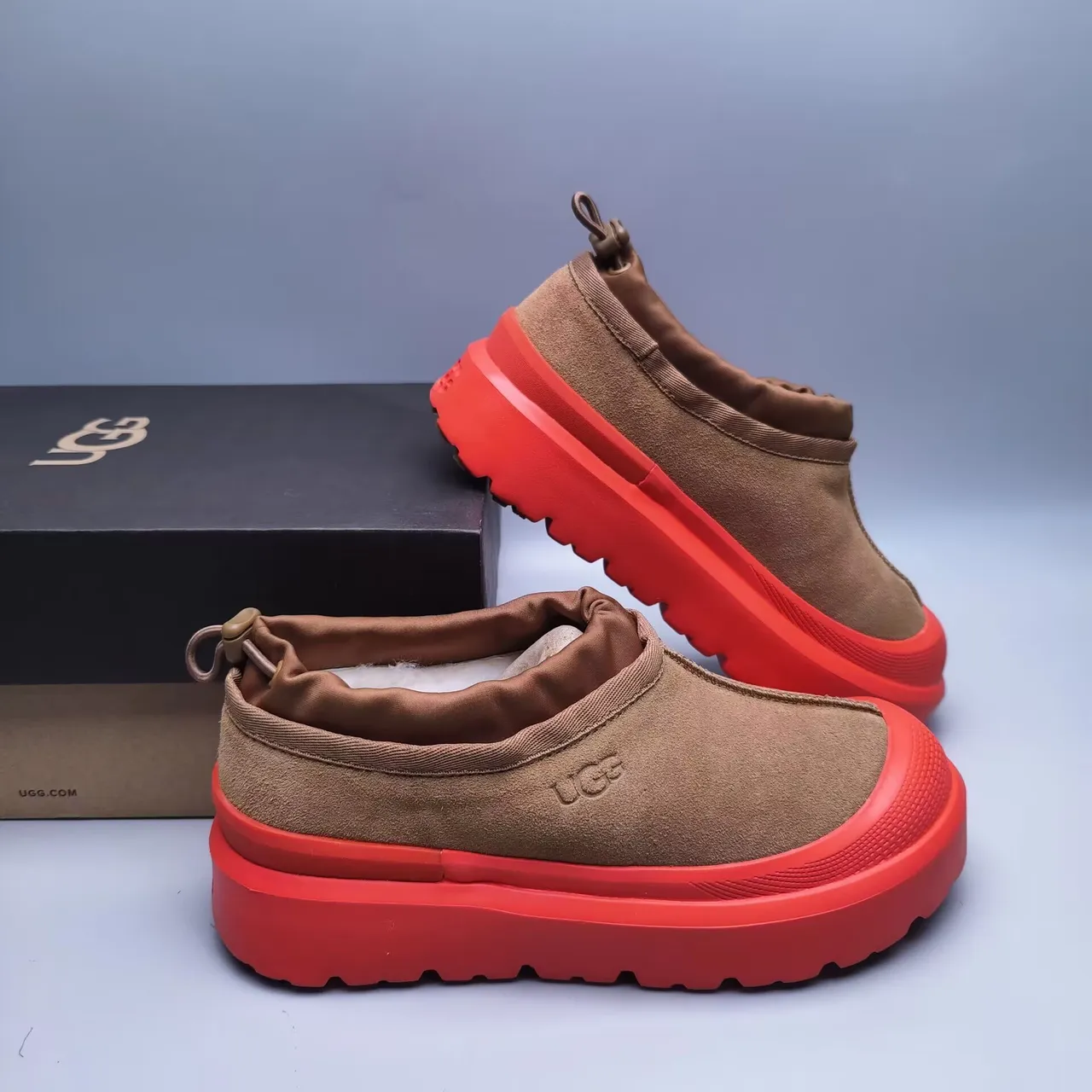 UGG Tasman Tan and Red Platform Snow Boots 7