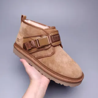 UGG Tasman Tan Suede Shearling-Lined Buckle Strap Snow Boots