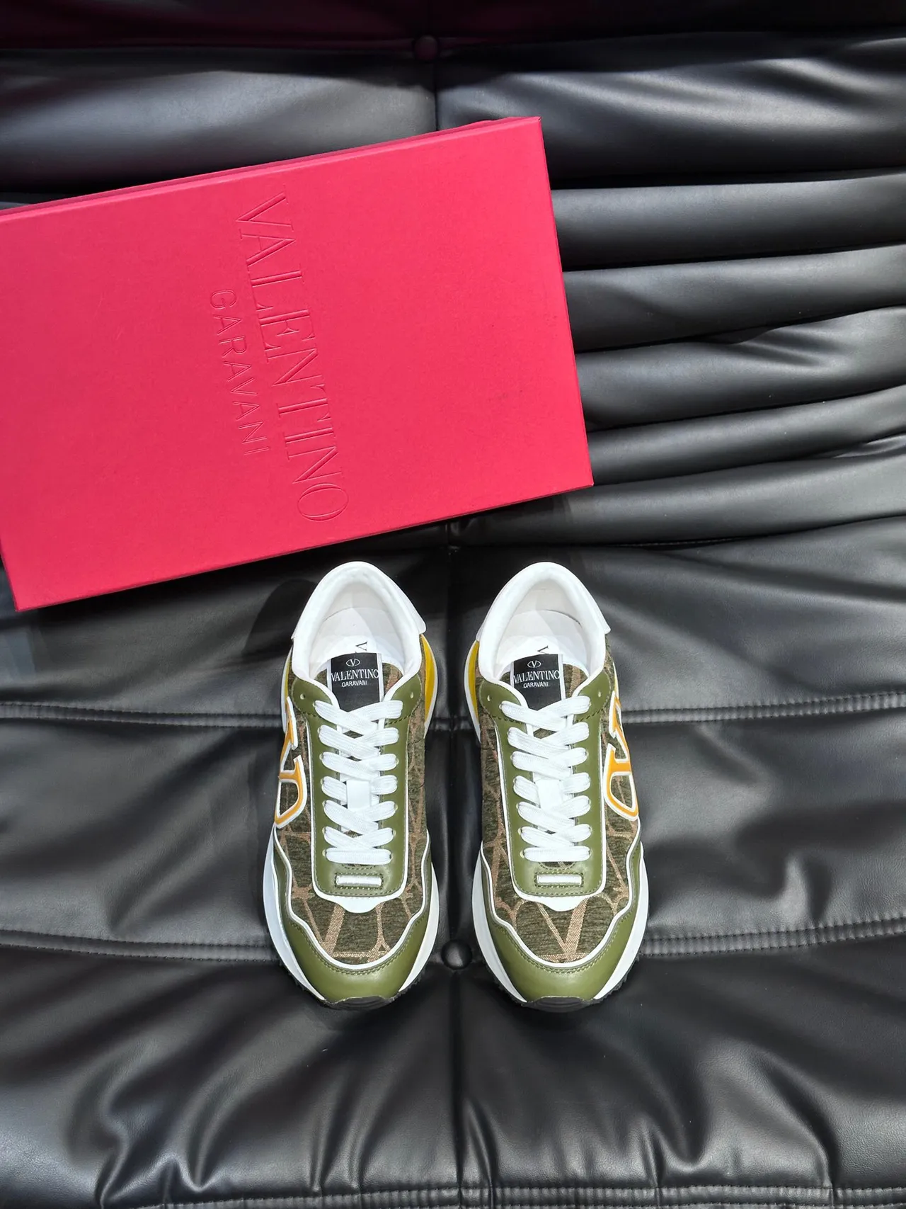 Valentino Sneakers Chunky Army Green Yellow Camo Jacquard Upper Oversized VLTN Logo 2