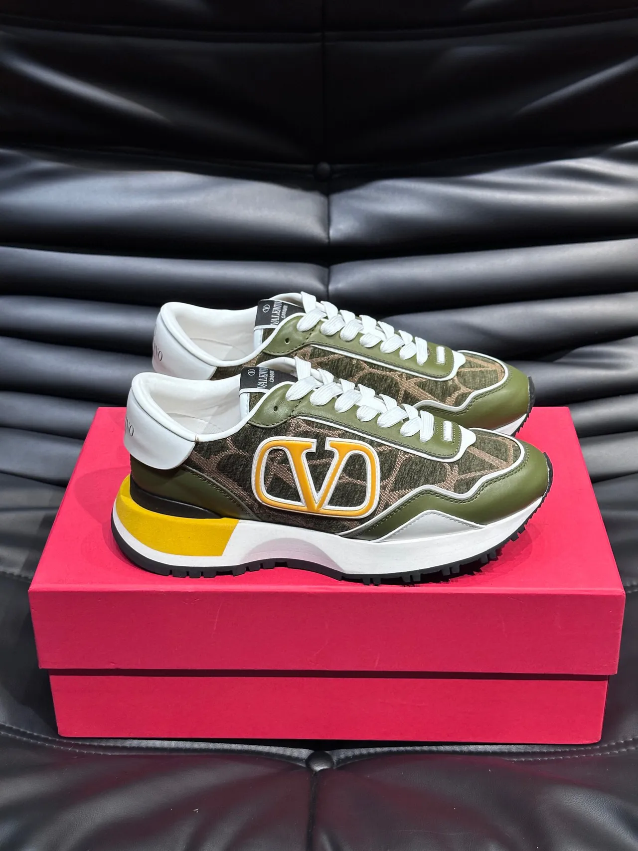 Valentino Sneakers Chunky Army Green Yellow Camo Jacquard Upper Oversized VLTN Logo 4