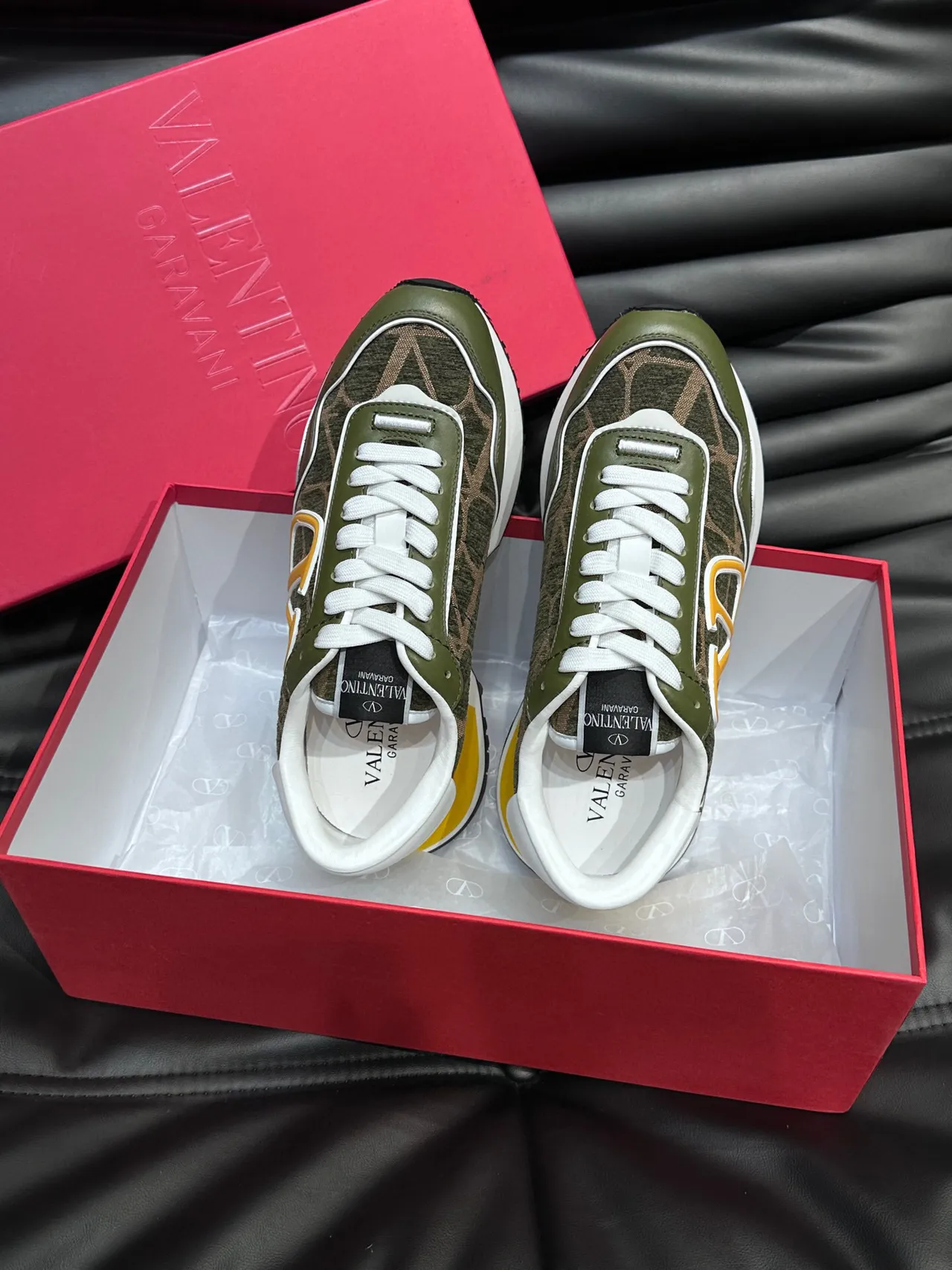 Valentino Sneakers Chunky Army Green Yellow Camo Jacquard Upper Oversized VLTN Logo 5
