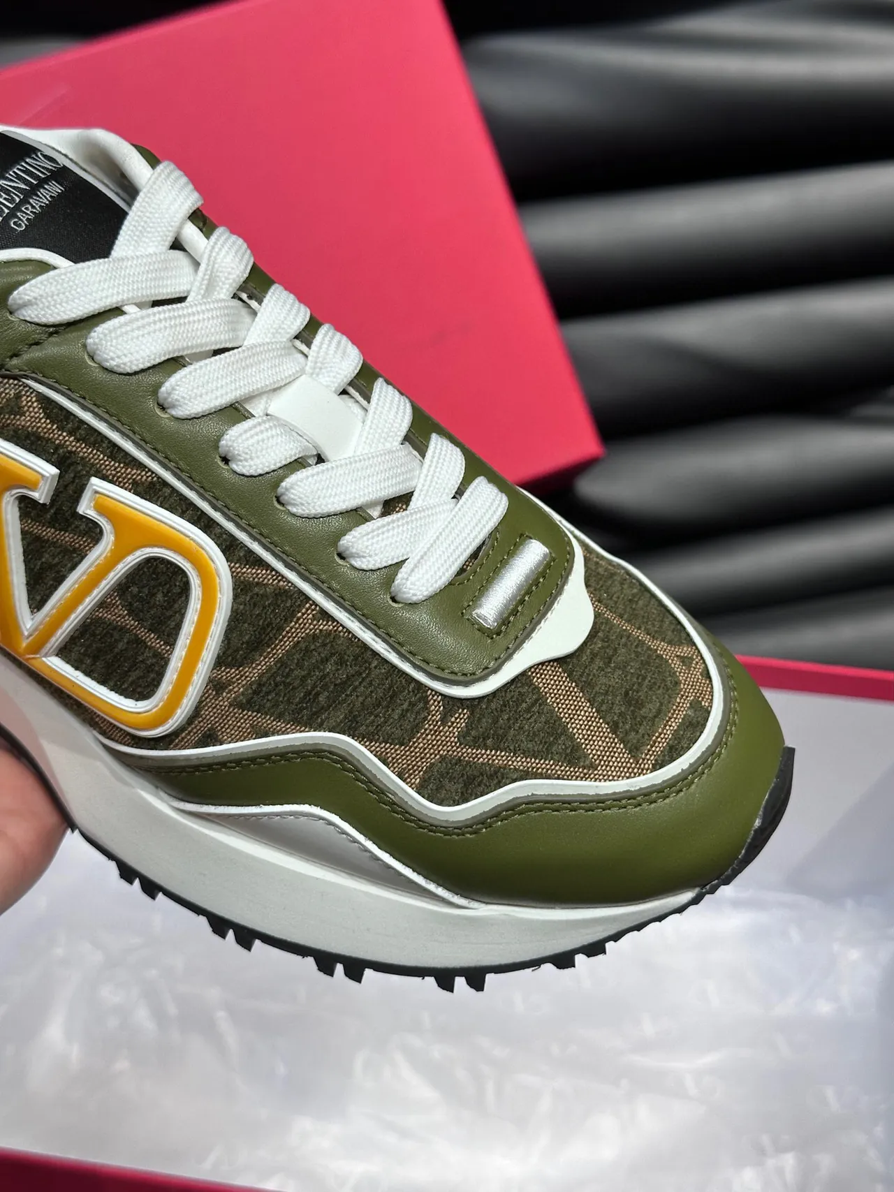 Valentino Sneakers Chunky Army Green Yellow Camo Jacquard Upper Oversized VLTN Logo 8
