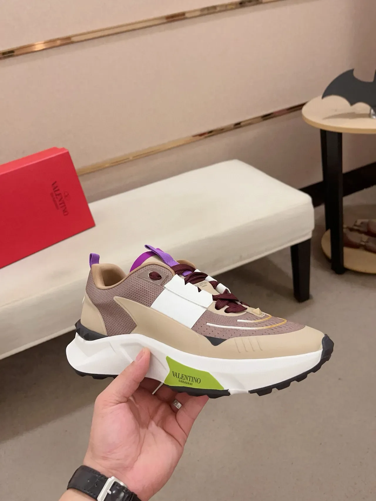 Valentino Beige Brown Sole Multi-Panel Upper Chunky Sneakers 4