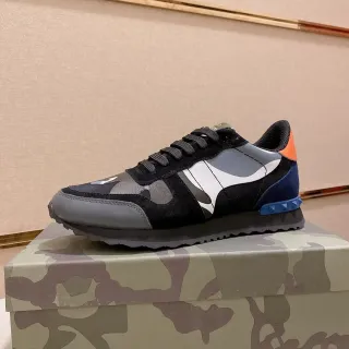 Valentino Black Blue Mixed-Material Upper Camouflage Paneling Lifestyle Sneakers