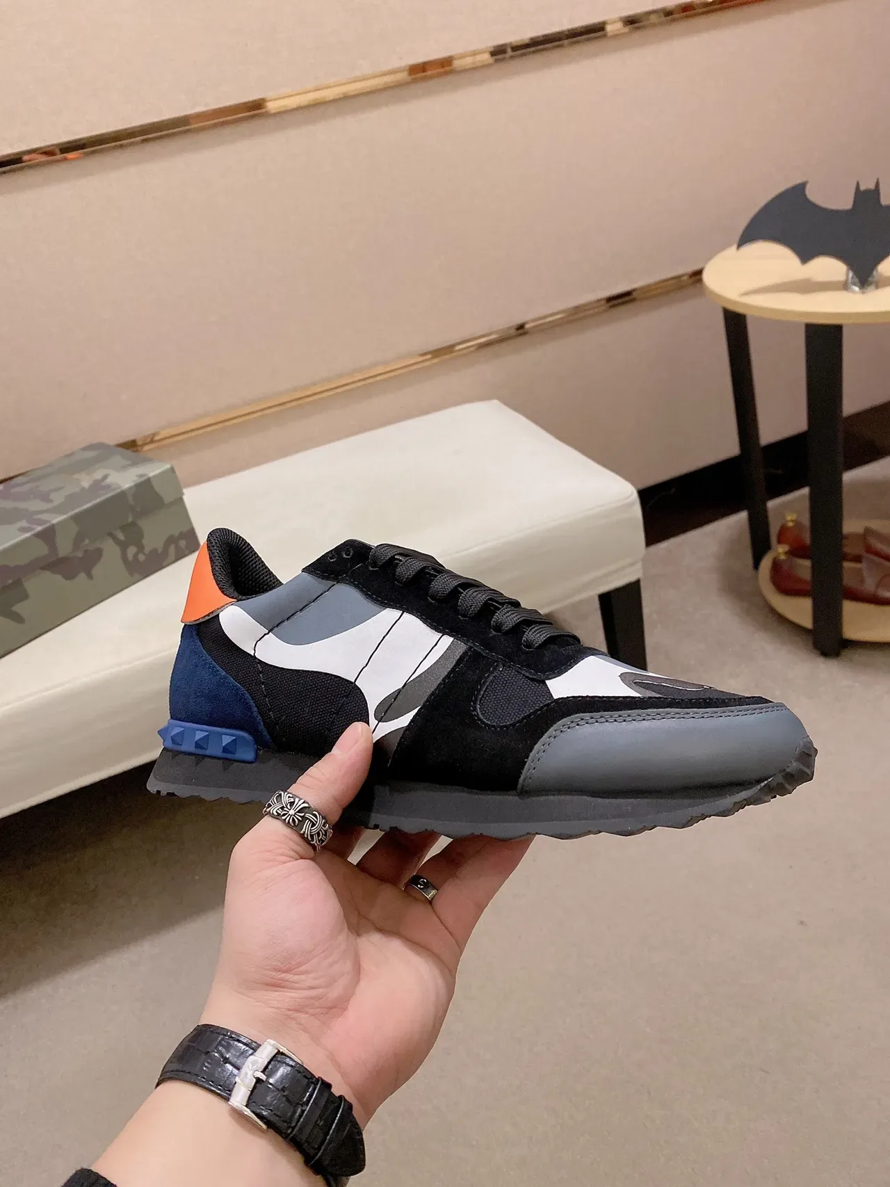 Valentino Negro Azul Material Mixto Superior Paneles Camuflaje Sneakers Lifestyle 5