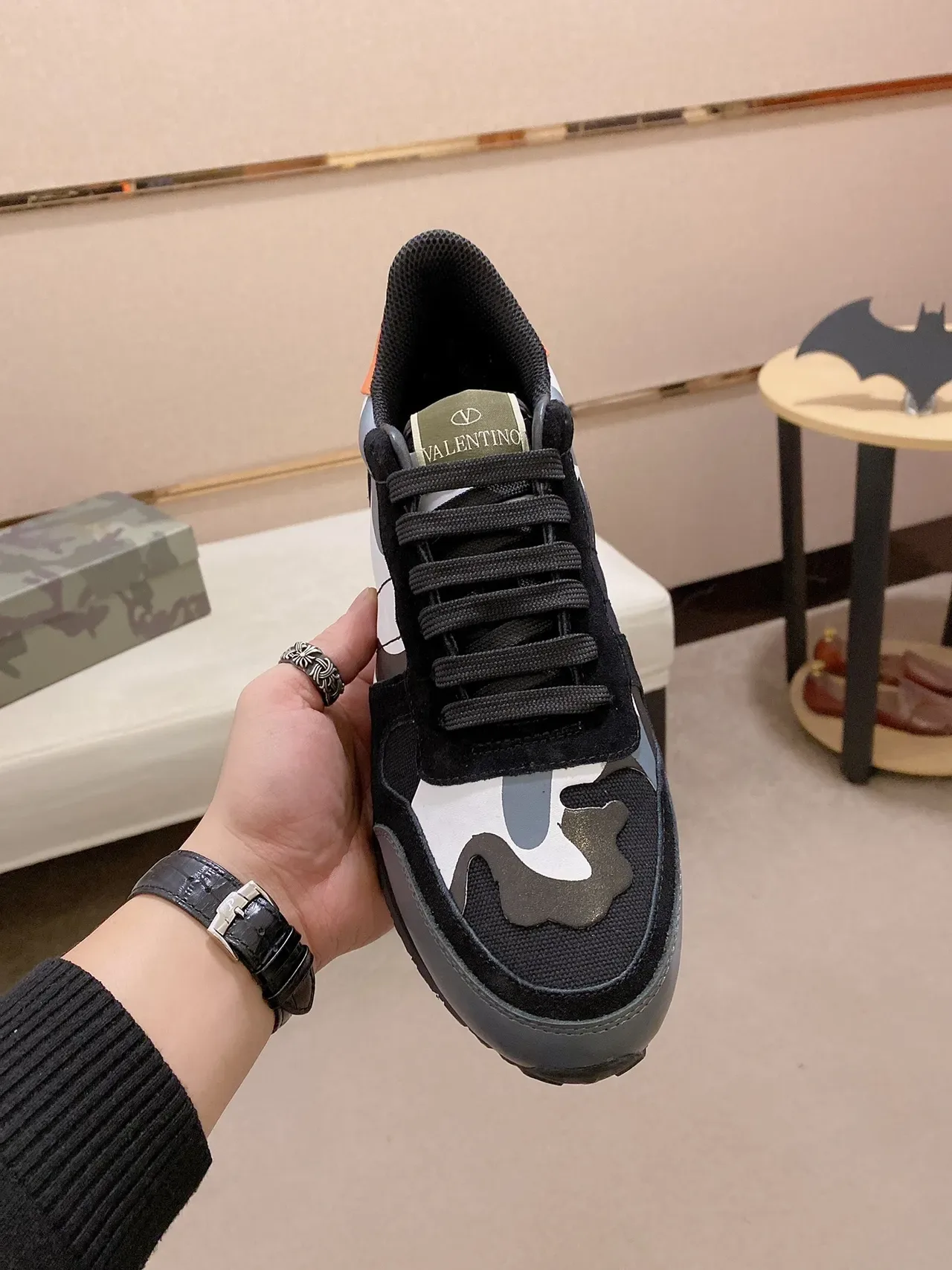 Valentino Negro Azul Material Mixto Superior Paneles Camuflaje Sneakers Lifestyle 6