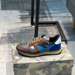 Valentino Marrón Azul Paneles Camo-Print Recubrimiento de Ante Lifestyle Sneakers