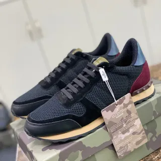 Valentino Garavani Rockstud Black Burgundy Mesh Suede Lifestyle Sneakers