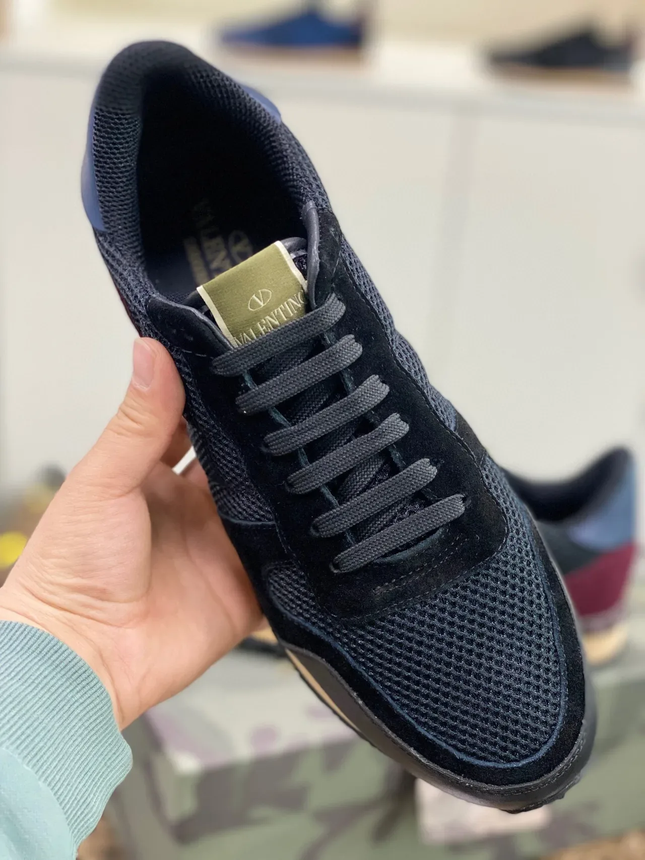 Valentino Garavani Rockstud Black Burgundy Mesh Suede Lifestyle Sneakers 2