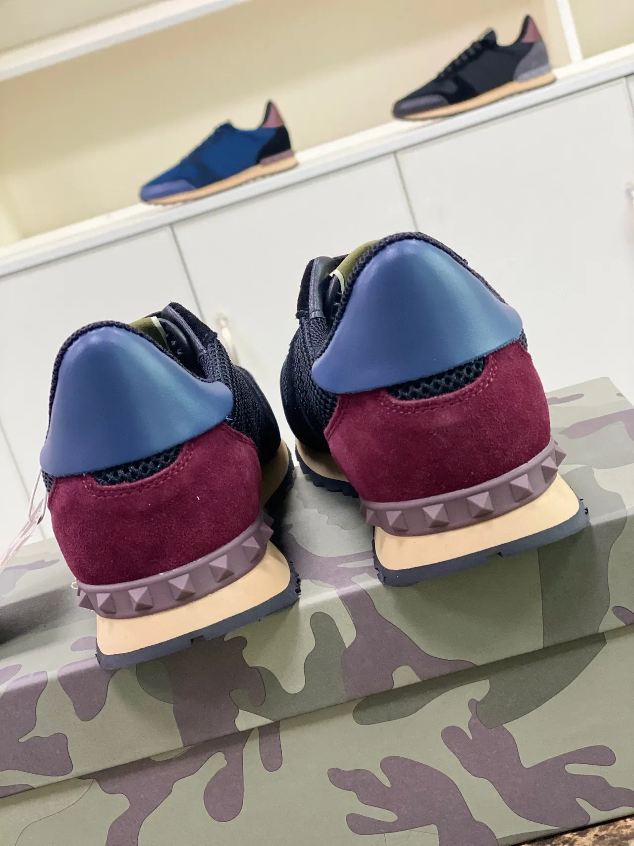 Valentino Garavani Rockstud Black Burgundy Mesh Suede Lifestyle Sneakers 7