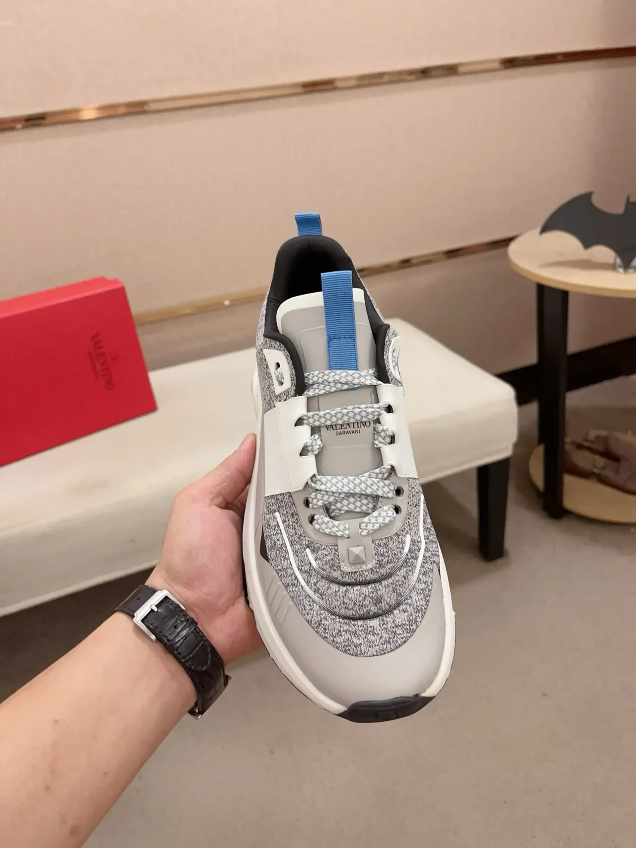 Valentino Gray White Sole Mixed-Material Upper Chunky Sneakers 5