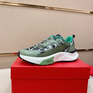 Valentino Green Multicolor Sculpted Sole Mixed-Material Upper Chunky Sneakers