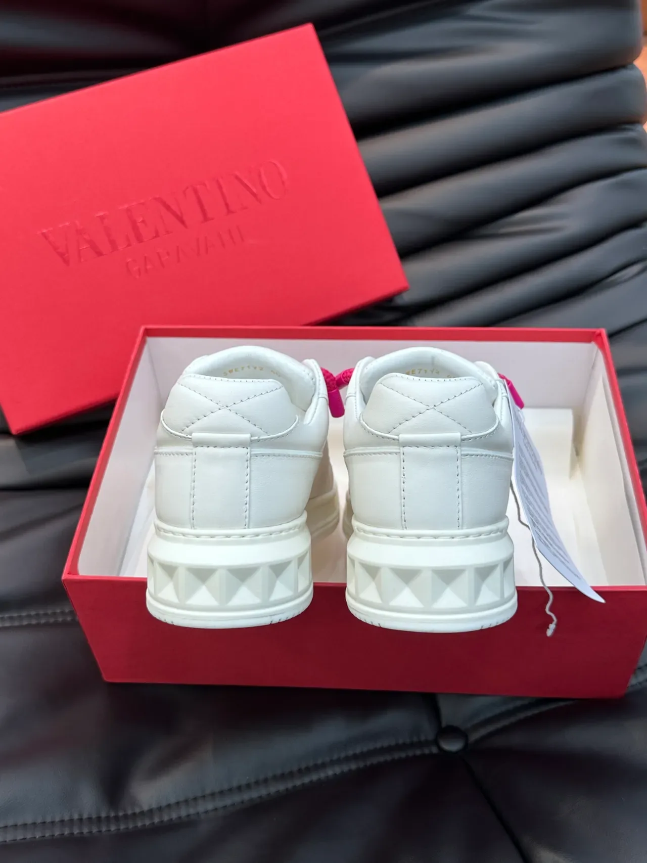 Valentino One Stud White and Pink Braided Lace Lifestyle Sneakers 3