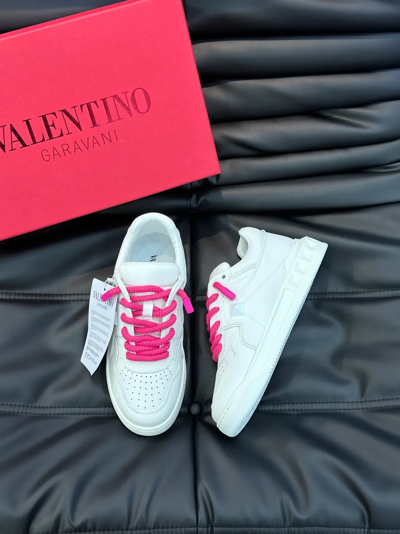 Valentino One Stud White and Pink Braided Lace Lifestyle Sneakers 4