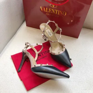 Valentino Rockstud Black and Beige Studded Pointed-Toe Stilettos