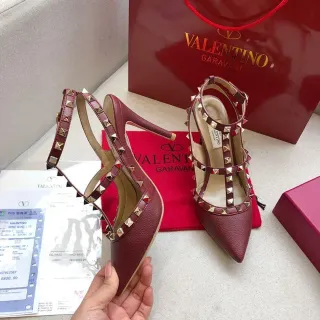 Valentino Rockstud Burgundy Studded Pointed-Toe Stilettos