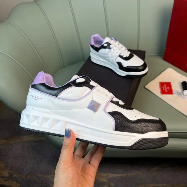 Valentino Rockstud Color-Block White Black Lavender Chunky Sneakers 4