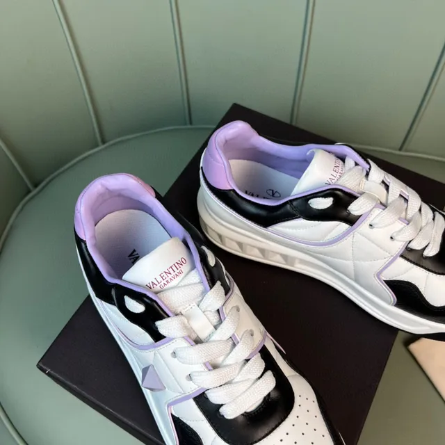 Valentino Rockstud Color-Block White Black Lavender Chunky Sneakers 7