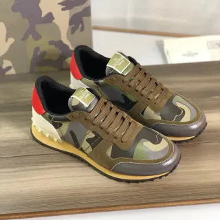 Valentino Rockstud Multicolor Army Green Camouflage-Print Upper Suede And Leather Panels Lifestyle Sneakers