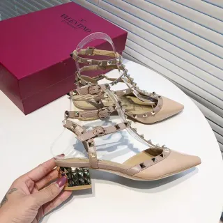 Valentino Rockstud Nude Beige Studded Multi-Strap Pump