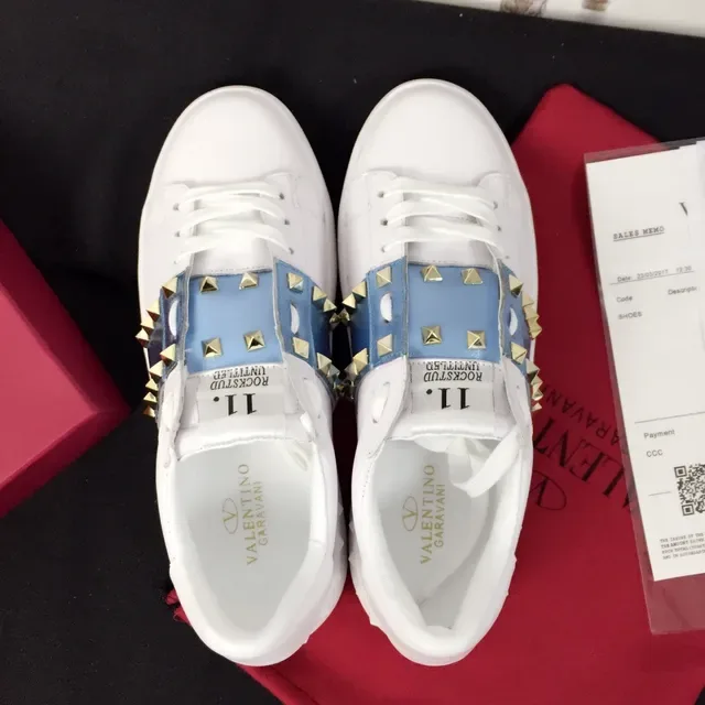 Valentino Rockstud Sans lacets Blanc et Bleu Métallique Sangle Lifestyle Sneakers 2