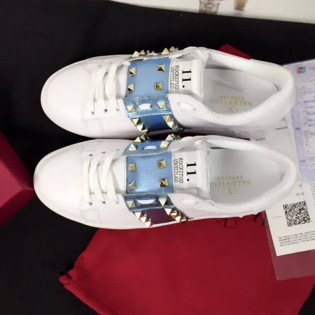 Valentino Rockstud Sans lacets Blanc et Bleu Métallique Sangle Lifestyle Sneakers 3