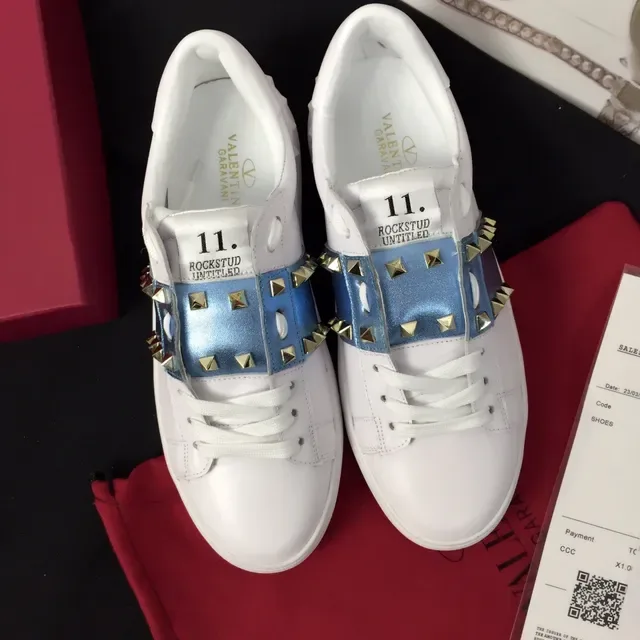 Valentino Rockstud Sans lacets Blanc et Bleu Métallique Sangle Lifestyle Sneakers 4