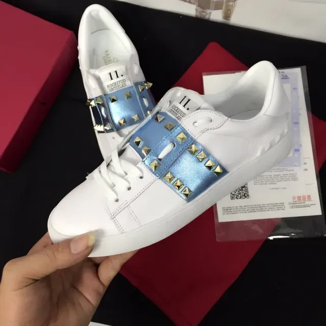 Valentino Rockstud Sans lacets Blanc et Bleu Métallique Sangle Lifestyle Sneakers 5