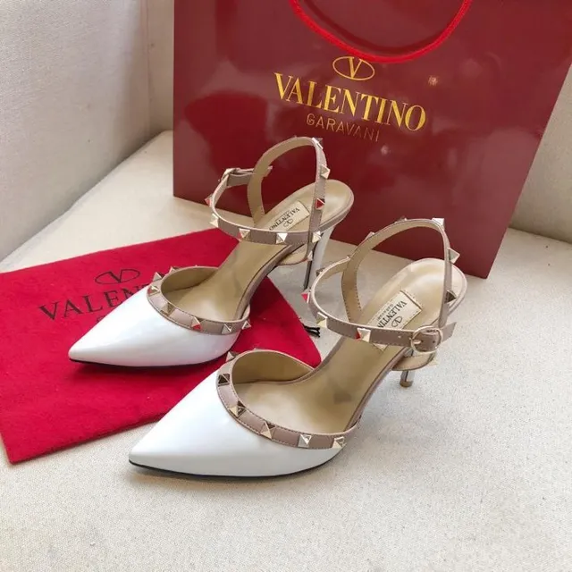 Valentino Rockstud White and Nude Studded Pointed-Toe Stilettos 2