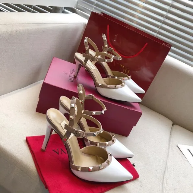 Valentino Rockstud White and Nude Studded Pointed-Toe Stilettos 3