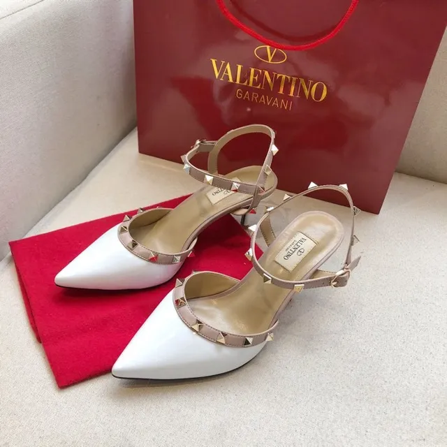 Valentino Rockstud White and Nude Studded Pointed-Toe Stilettos 6