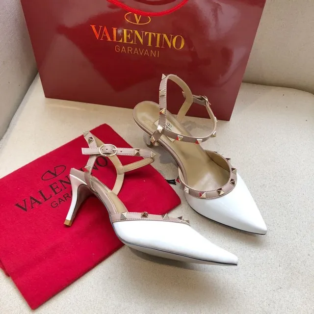Valentino Rockstud White and Nude Studded Pointed-Toe Stilettos 7