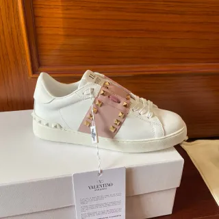 Valentino Rockstud White and Pink Stud-Strap Lifestyle Sneakers