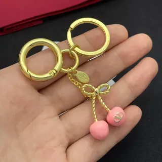 Valentino VLogo Charm Gold Pink Metal Enamel Charms Bracelet