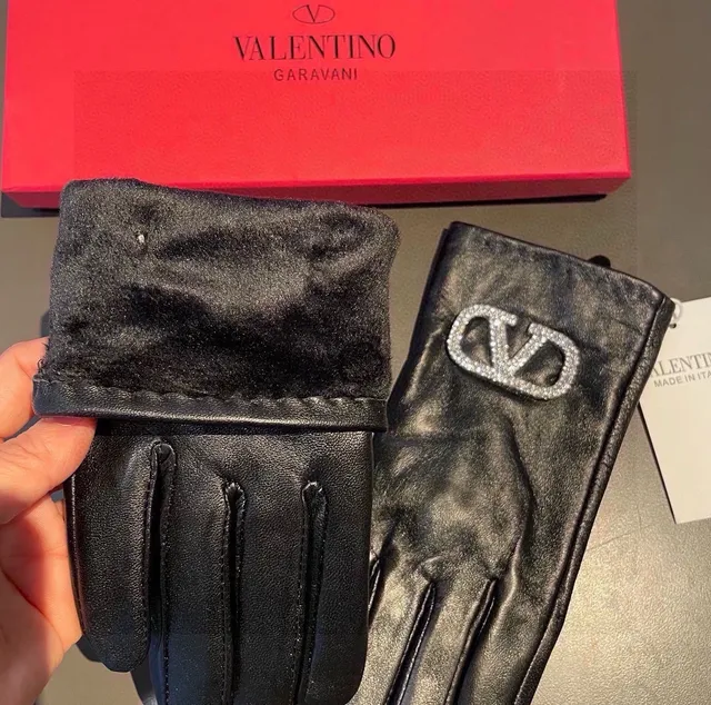 Valentino VLogo Crystal-Embellished Black Leather Gloves 6