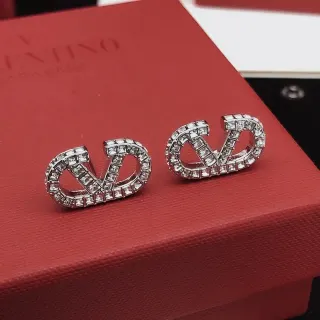 Valentino VLOGO Crystal-Encrusted Silver-Tone Stud Earrings