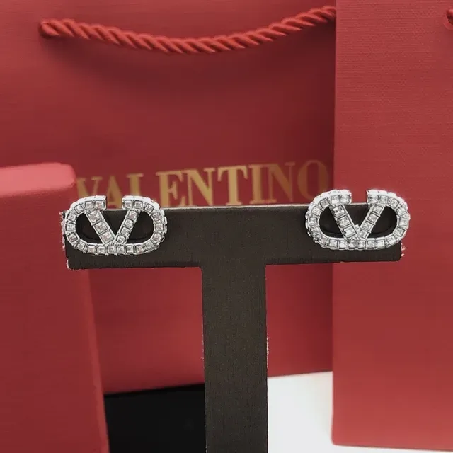 Valentino VLOGO Crystal-Encrusted Silver-Tone Stud Earrings 3