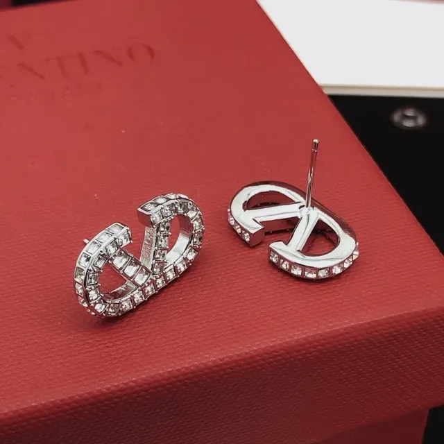 Valentino VLOGO Crystal-Encrusted Silver-Tone Stud Earrings 9