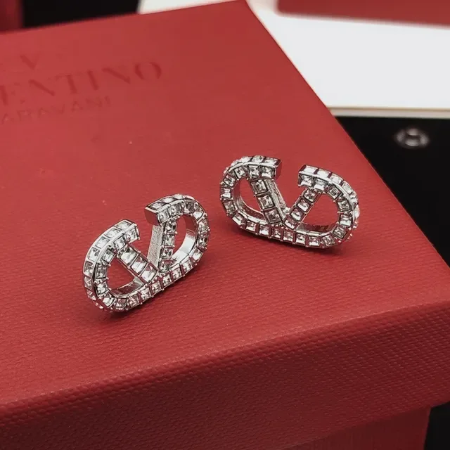 Valentino VLOGO Crystal-Encrusted Silver-Tone Stud Earrings 10