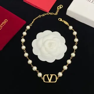 Valentino VLogo Pearl Chain Necklace