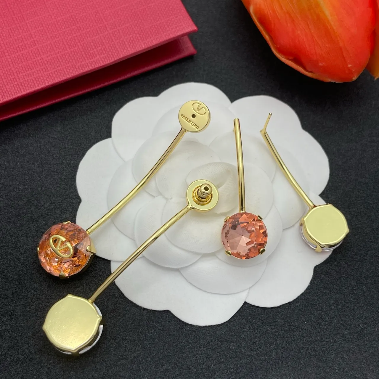 Valentino VLogo Triple-Stone Peach Orange boucles d'oreilles 4
