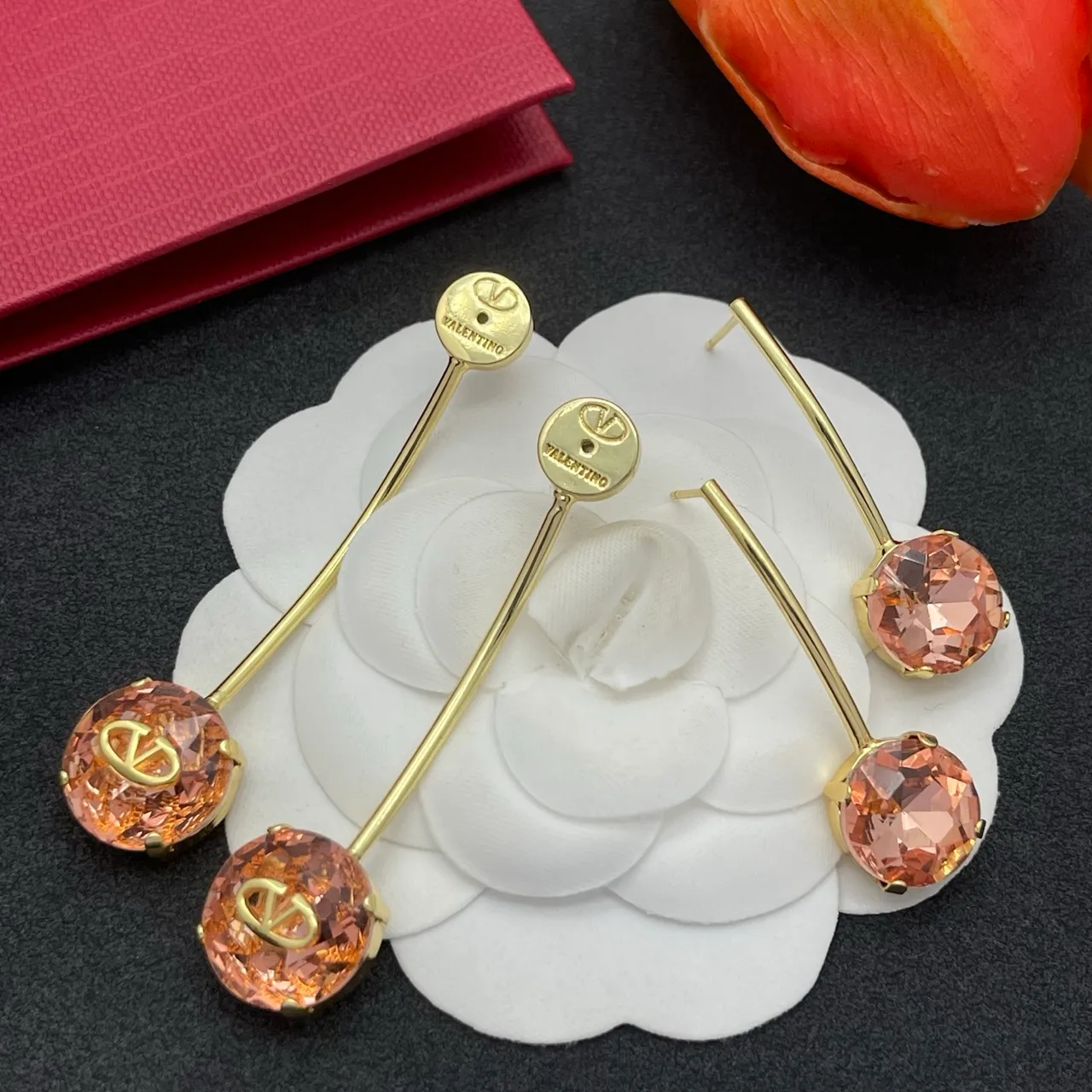 Valentino VLogo Triple-Stone Peach Orange boucles d'oreilles 5