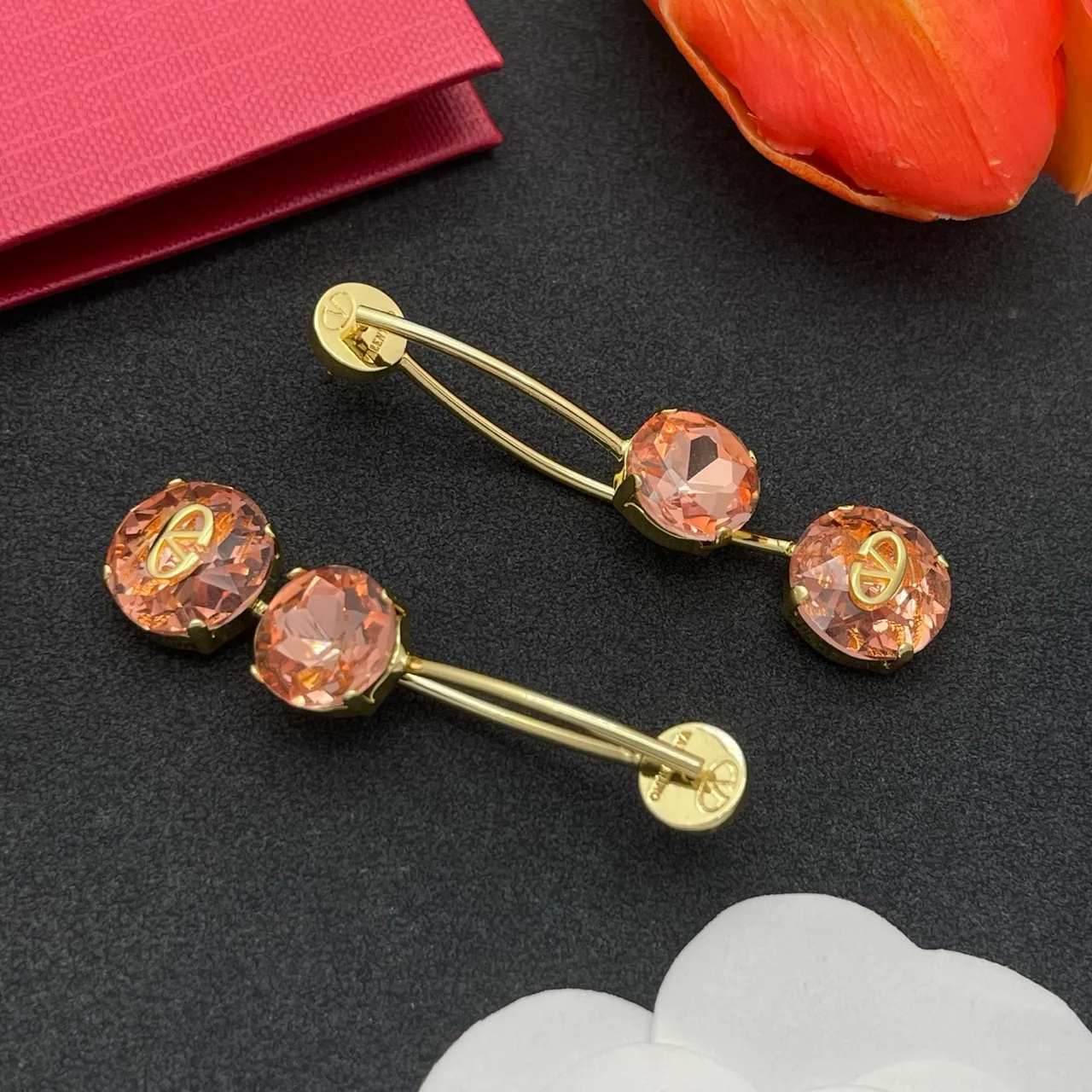 Valentino VLogo Triple-Stone Peach Orange boucles d'oreilles 6